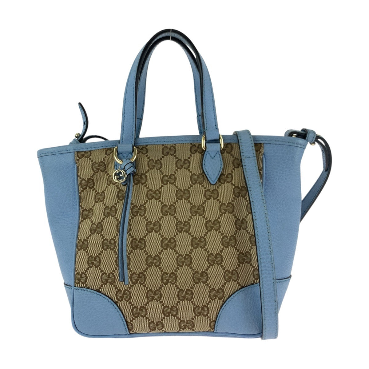 Gucci GG Gold Leather Canvas Beige Blue Shoulder Bag