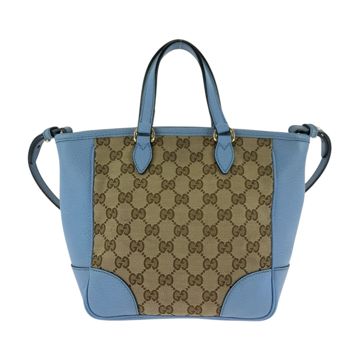 Gucci GG Gold Leather Canvas Beige Blue Shoulder Bag