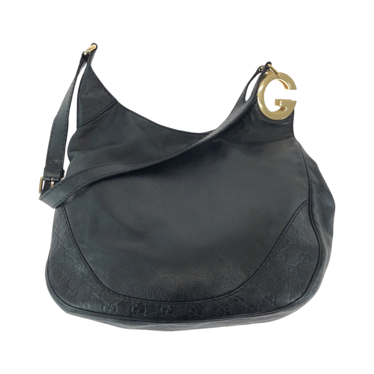 Gucci GoldMetal Guccisima Leather Black Shoulder Bag