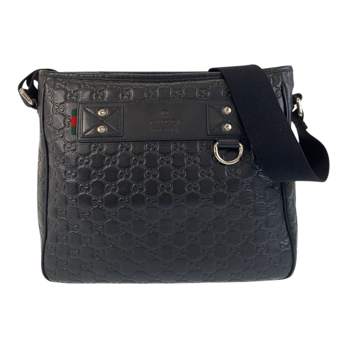 Gucci SilverMetal Messenger Shelly line Guccisima Leather Black Shoulder Bag