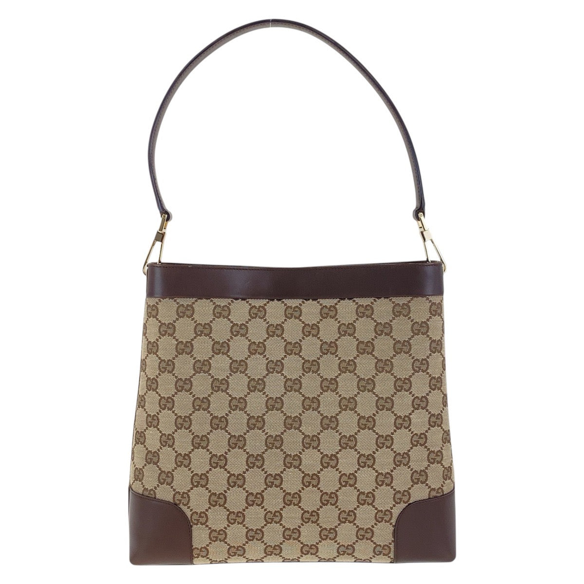 Gucci 001 GG Gold Leather Canvas Brown Beige Shoulder Bag