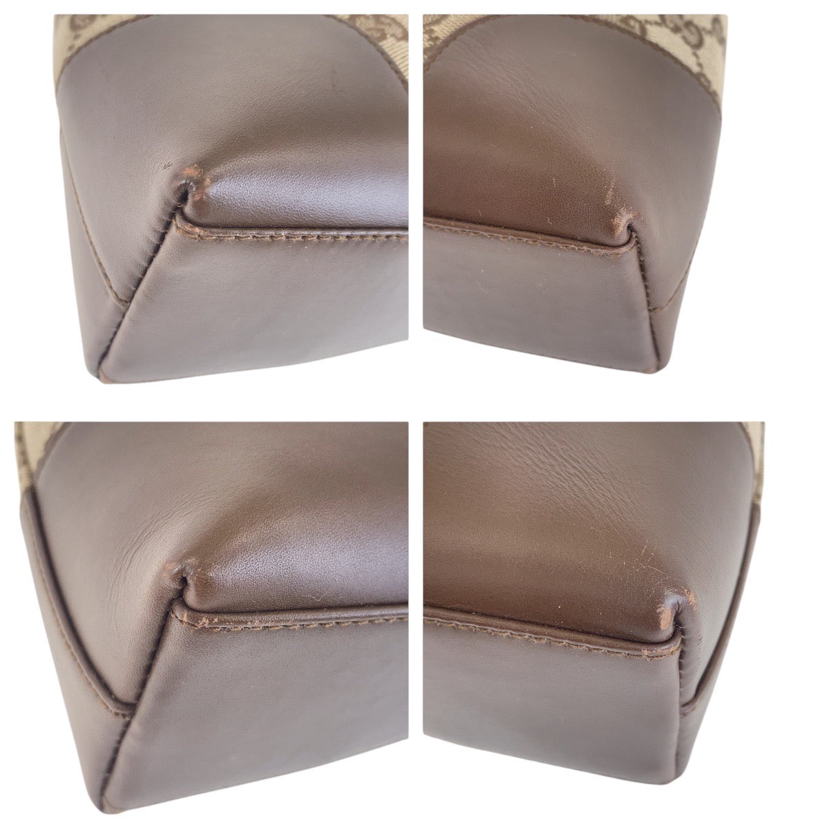 Gucci 001 GG Gold Leather Canvas Brown Beige Shoulder Bag