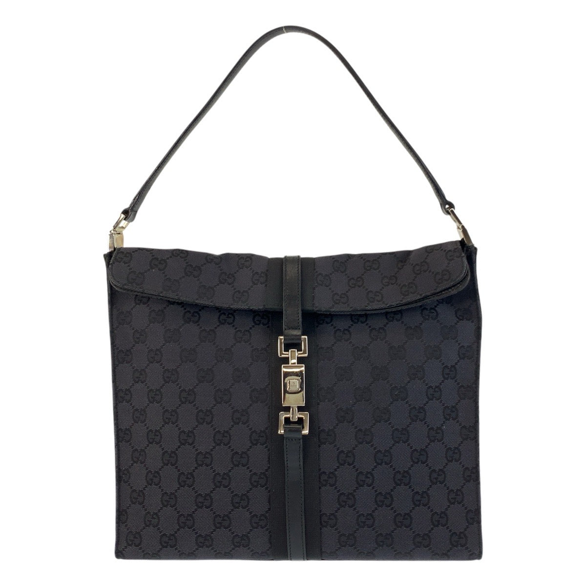 Gucci 001 GG SilverMetal Jackie Leather Canvas Black Shoulder Bag