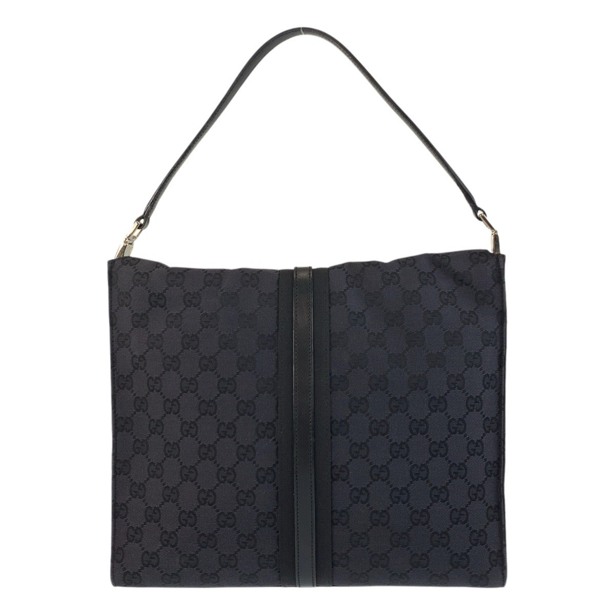 Gucci 001 GG SilverMetal Jackie Leather Canvas Black Shoulder Bag