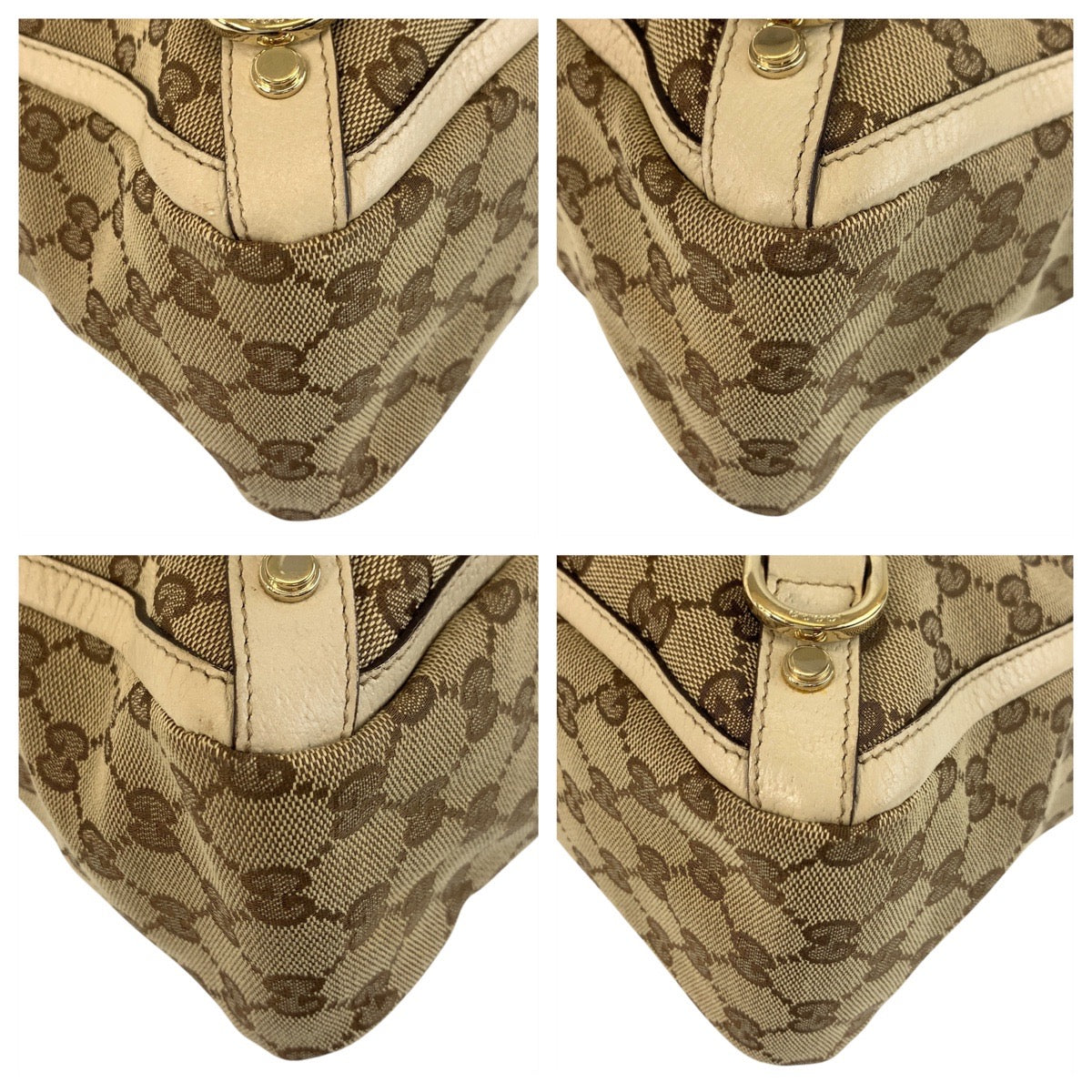 Gucci GG Leather Canvas Beige Gold Shoulder Bag