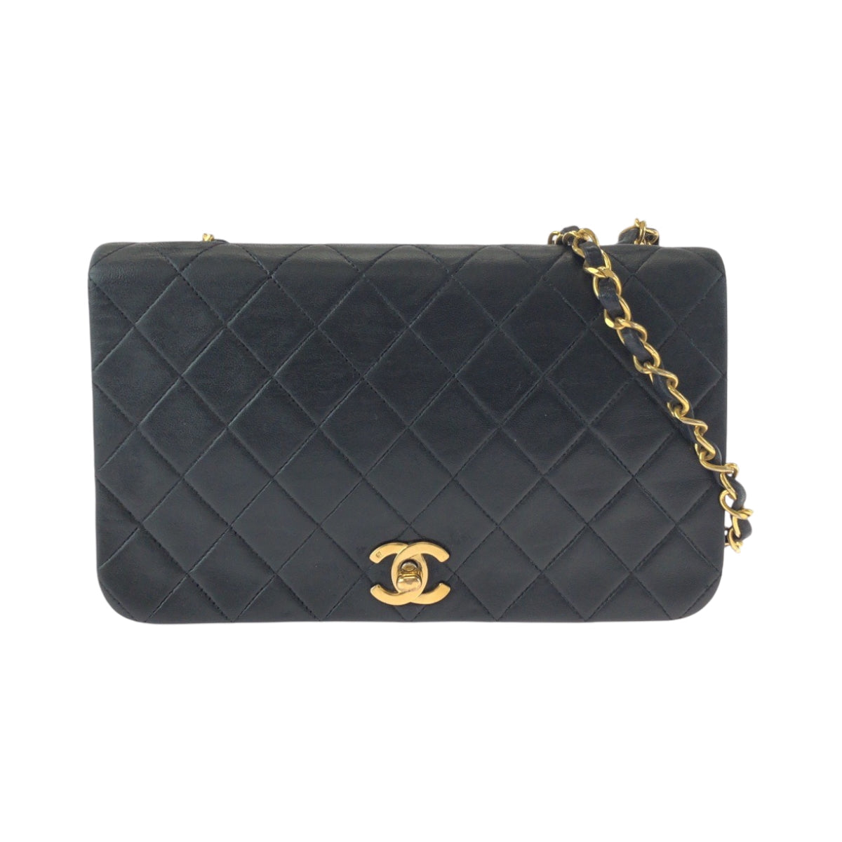 Chanel lambskin GoldMetal ChainShoulder Matrasse full flap Black Shoulder Bag