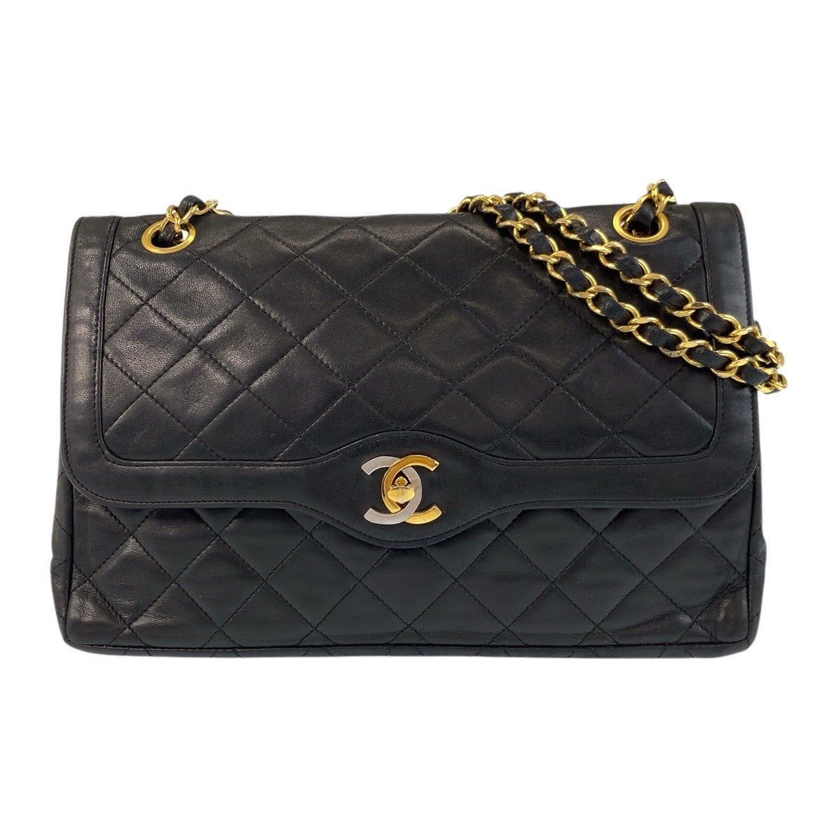 Chanel lambskin GoldMetal ChainShoulder Paris limited Matrasse Black Lock Shoulder Bag