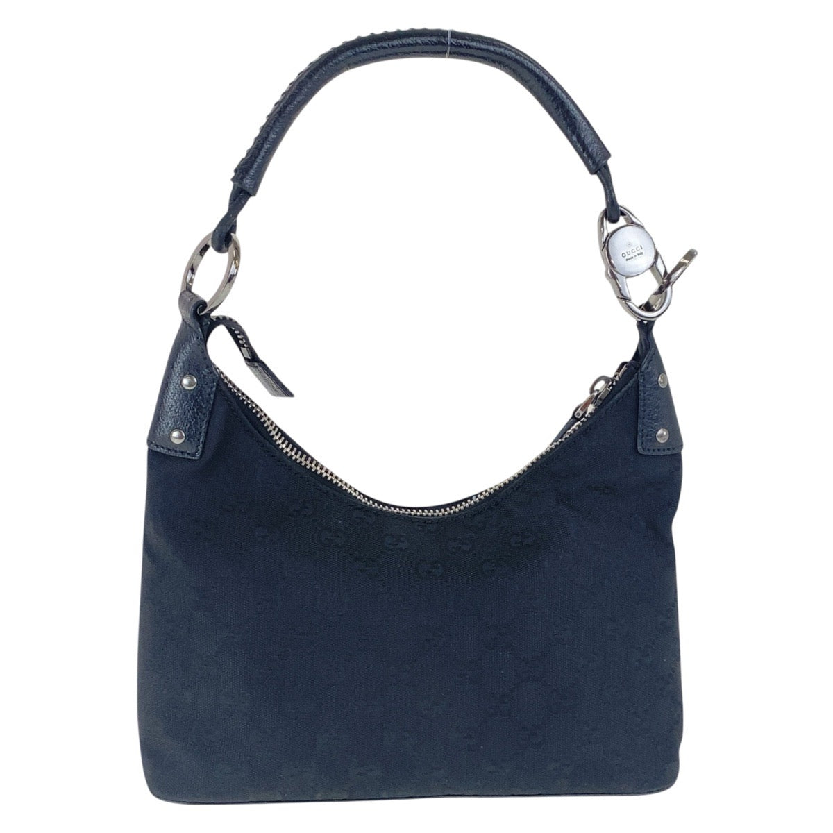 Gucci GG SilverMetal Leather Canvas Black Shoulder Bag 4