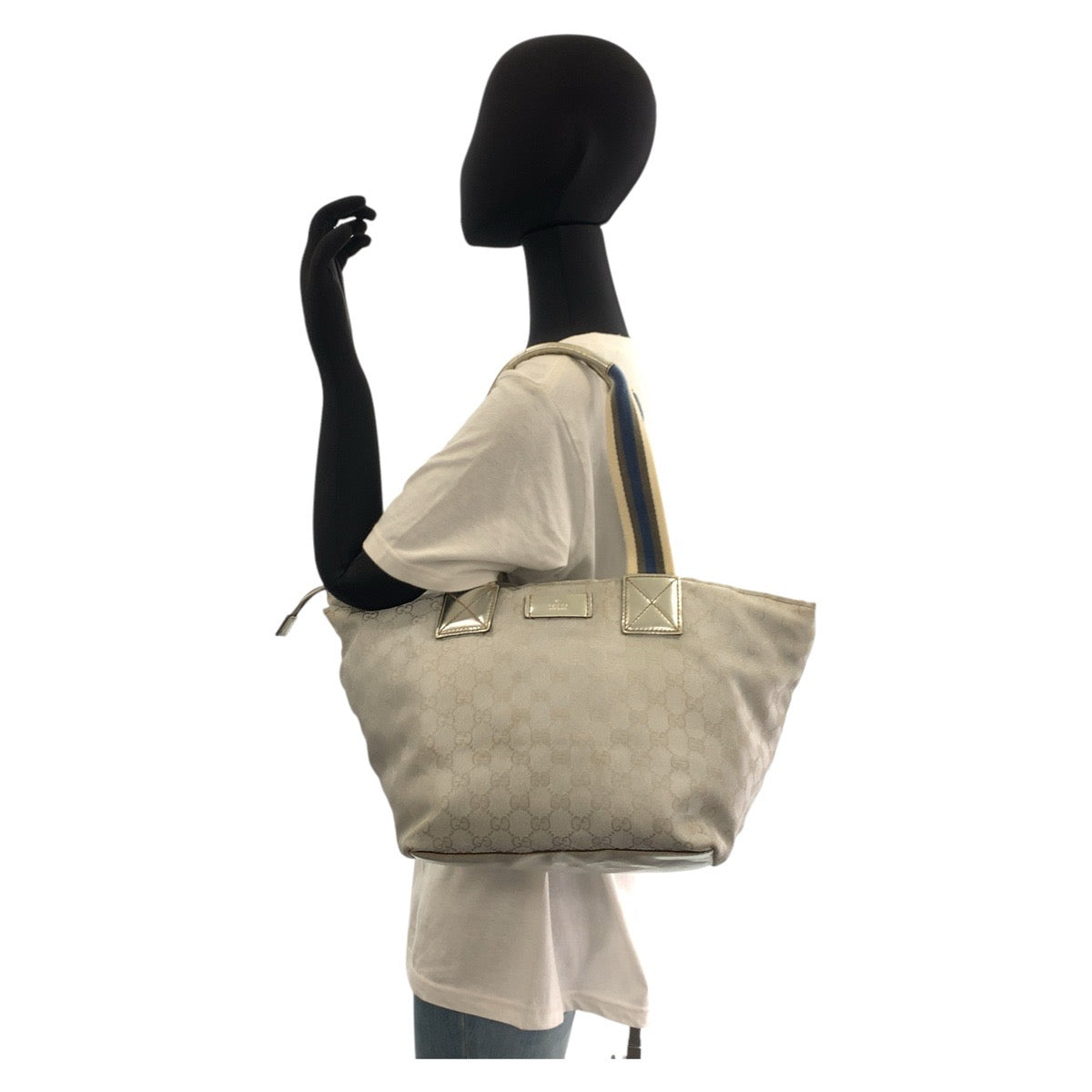 Gucci GG Sherry line Canvas Silver Shoulder Bag