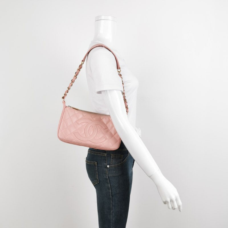 Chanel Caviar Hardware Pink Gold Leather Shoulder Bag