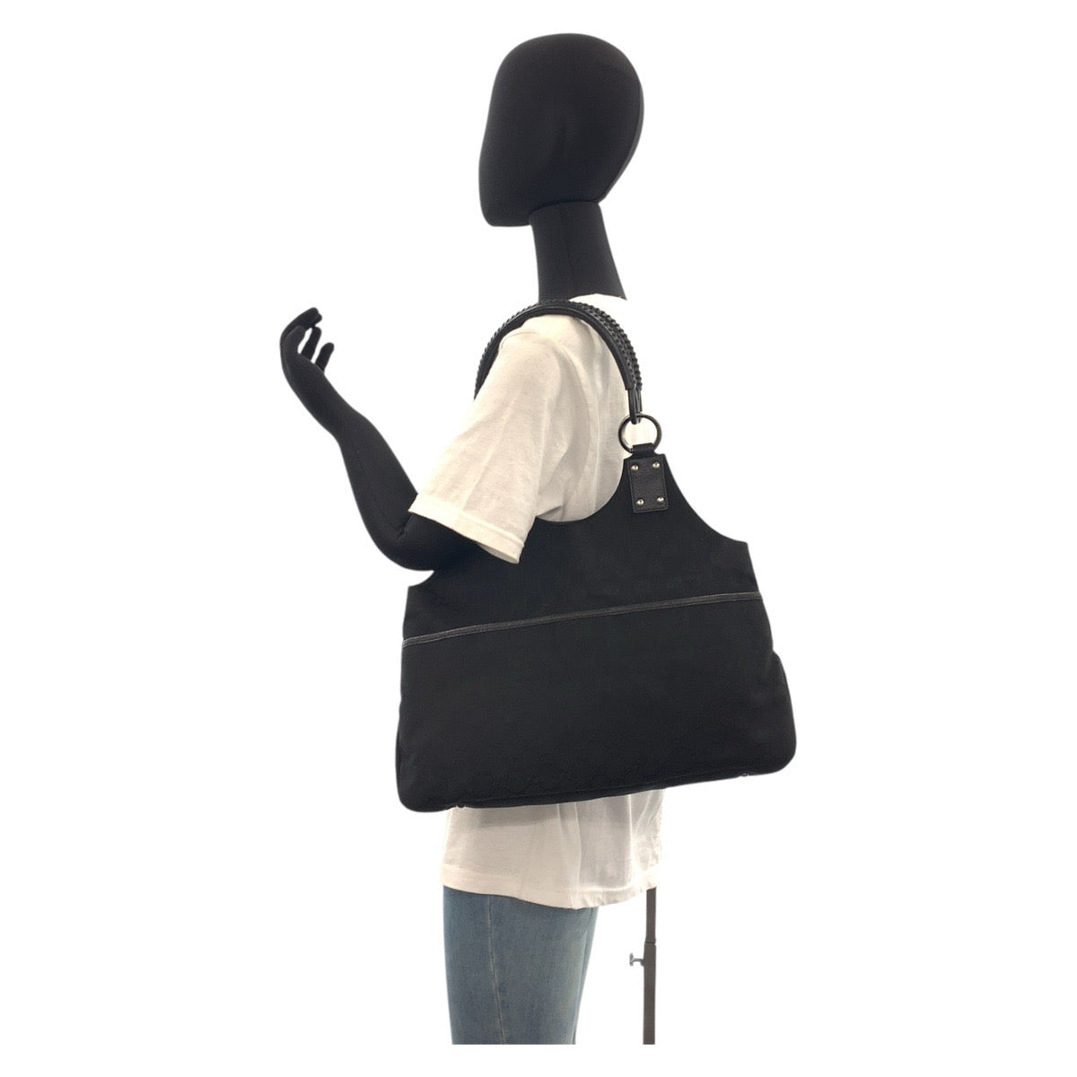 Gucci GG SilverMetal Leather Canvas Black Shoulder Bag 2