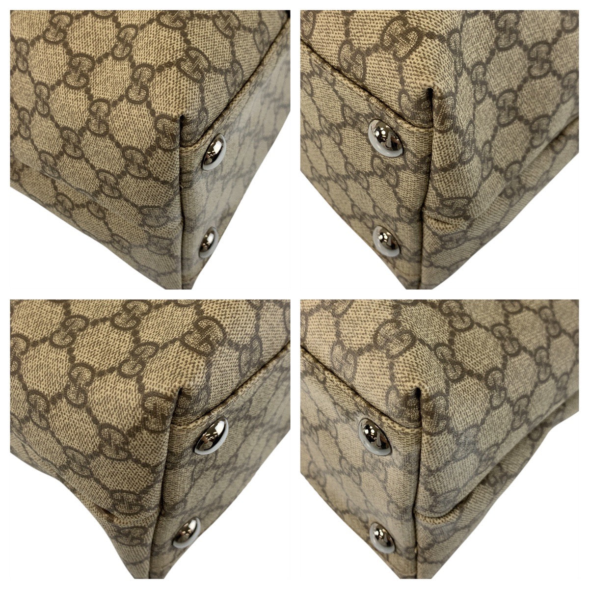 Gucci GG Supreme Beige Leather Canvas Brown Shoulder Bag