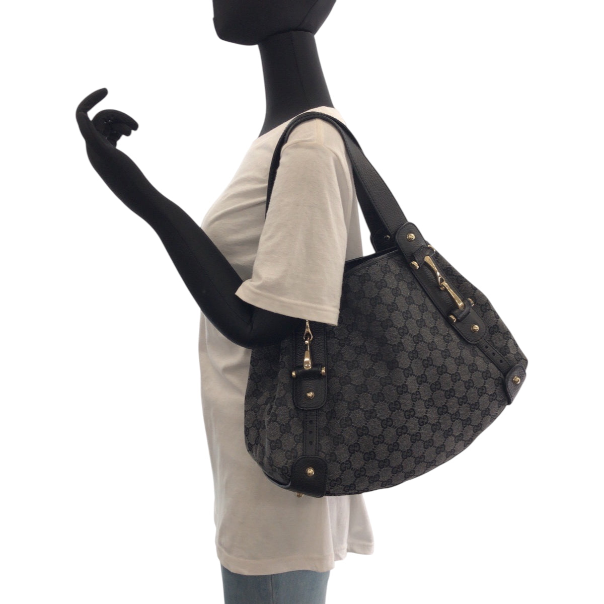 Gucci GG bit Canvas Black Gold Gray Shoulder Bag