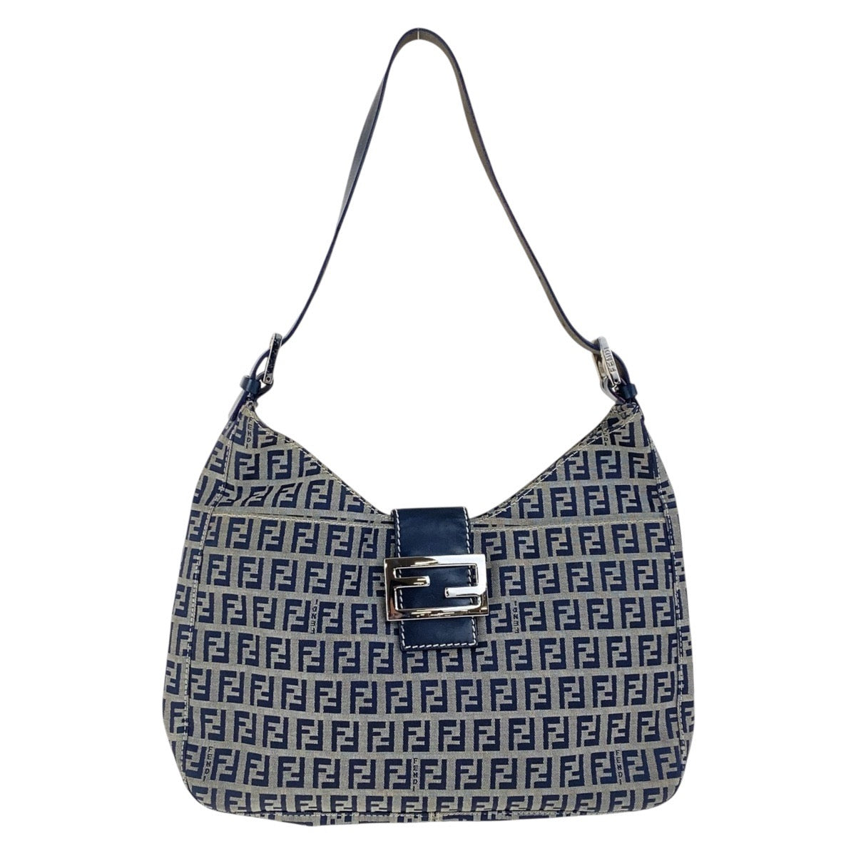 Fendi Shoulder Bag Silvermetal Zucchino Canvas Navy