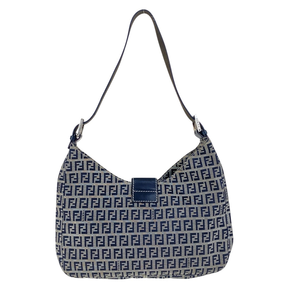 Fendi Shoulder Bag Silvermetal Zucchino Canvas Navy