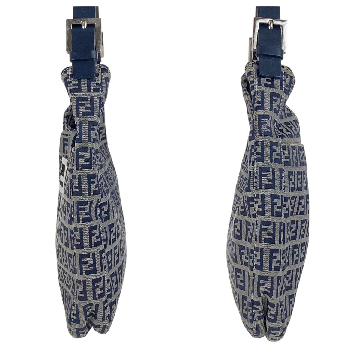 Fendi Shoulder Bag Silvermetal Zucchino Canvas Navy