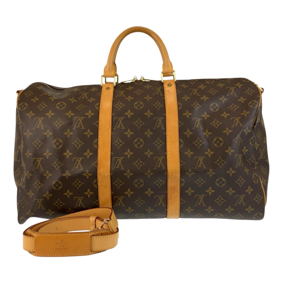 Louis Vuitton Boston Duffel M41426 PVC Keepall Monogram Leather Brown Gold Shoulder Bag