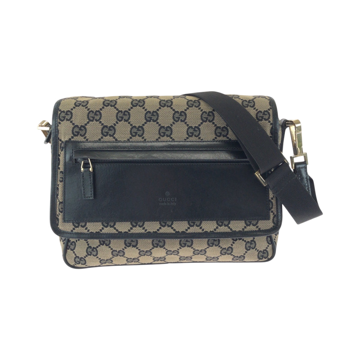 Gucci 019 GG Canvas Black Beige Gold Shoulder Bag