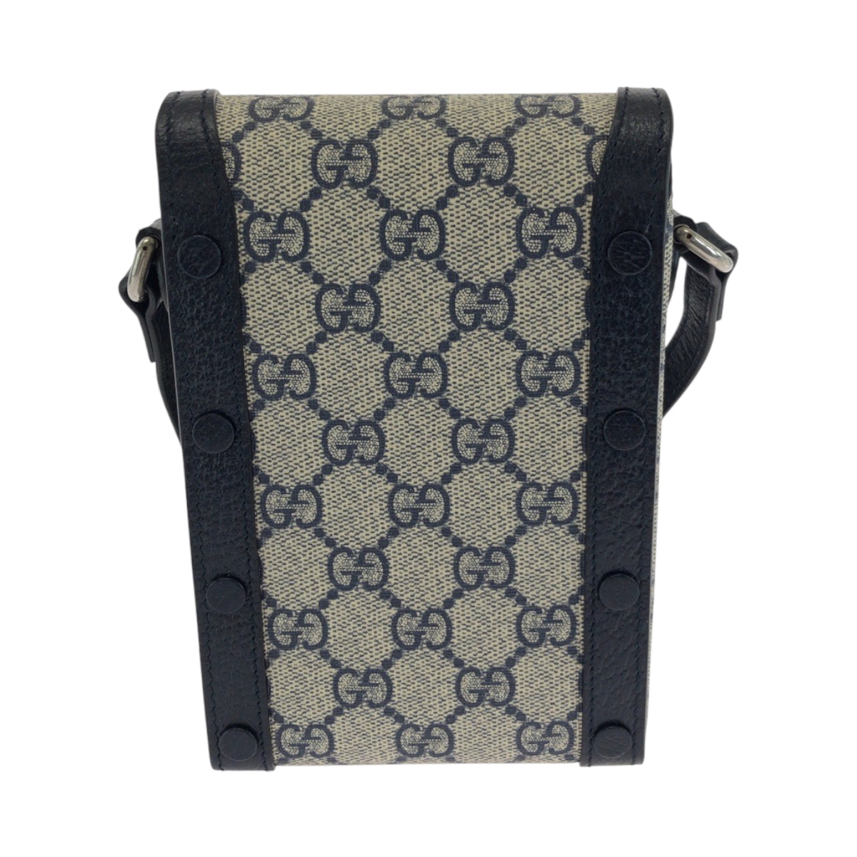 Gucci GG Supreme SilverMetal Horsebit Canvas Navy Gray Shoulder Bag