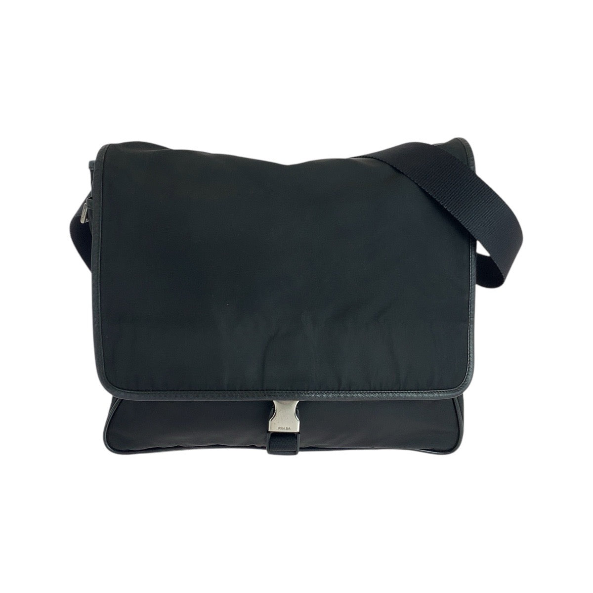 Prada Tessuto Triangle Plate Shoulder Bag Leather Nylon Logo