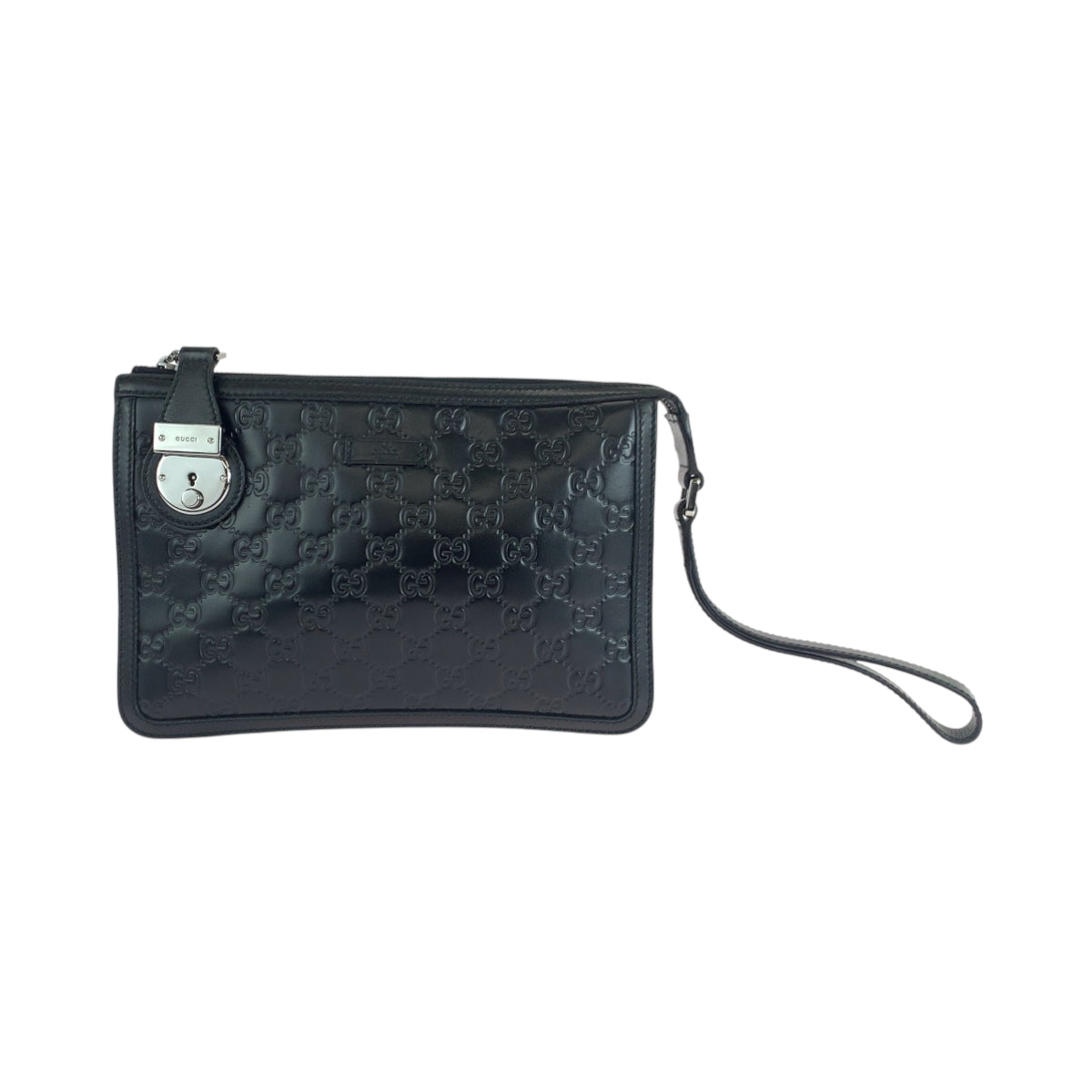 Gucci business SilverMetal business Guccisima Leather Black Clutch Bag