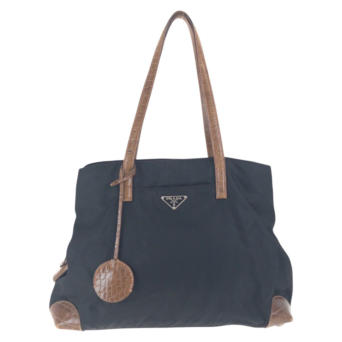 Shoulder Bag , Brown Silvermetal Shoulder Bag Leather Nylon