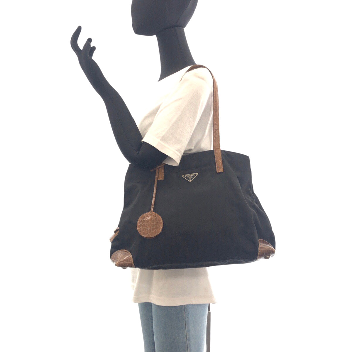 Shoulder Bag , Brown Silvermetal Shoulder Bag Leather Nylon