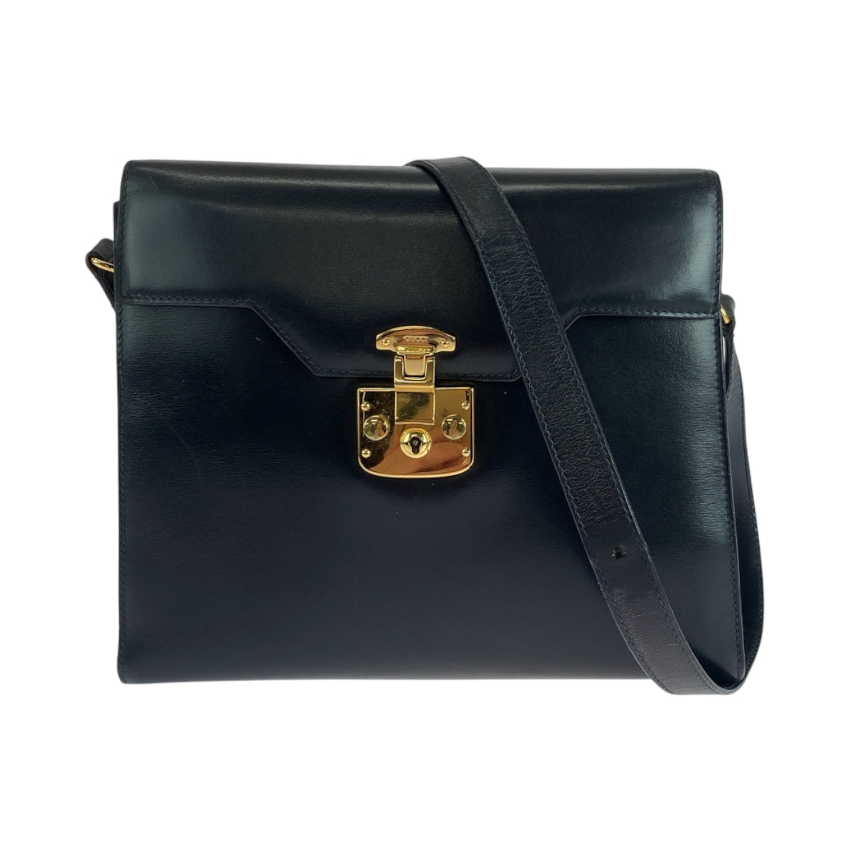Gucci 001 46 GoldMetal Old Ready Leather Black Shoulder Bag