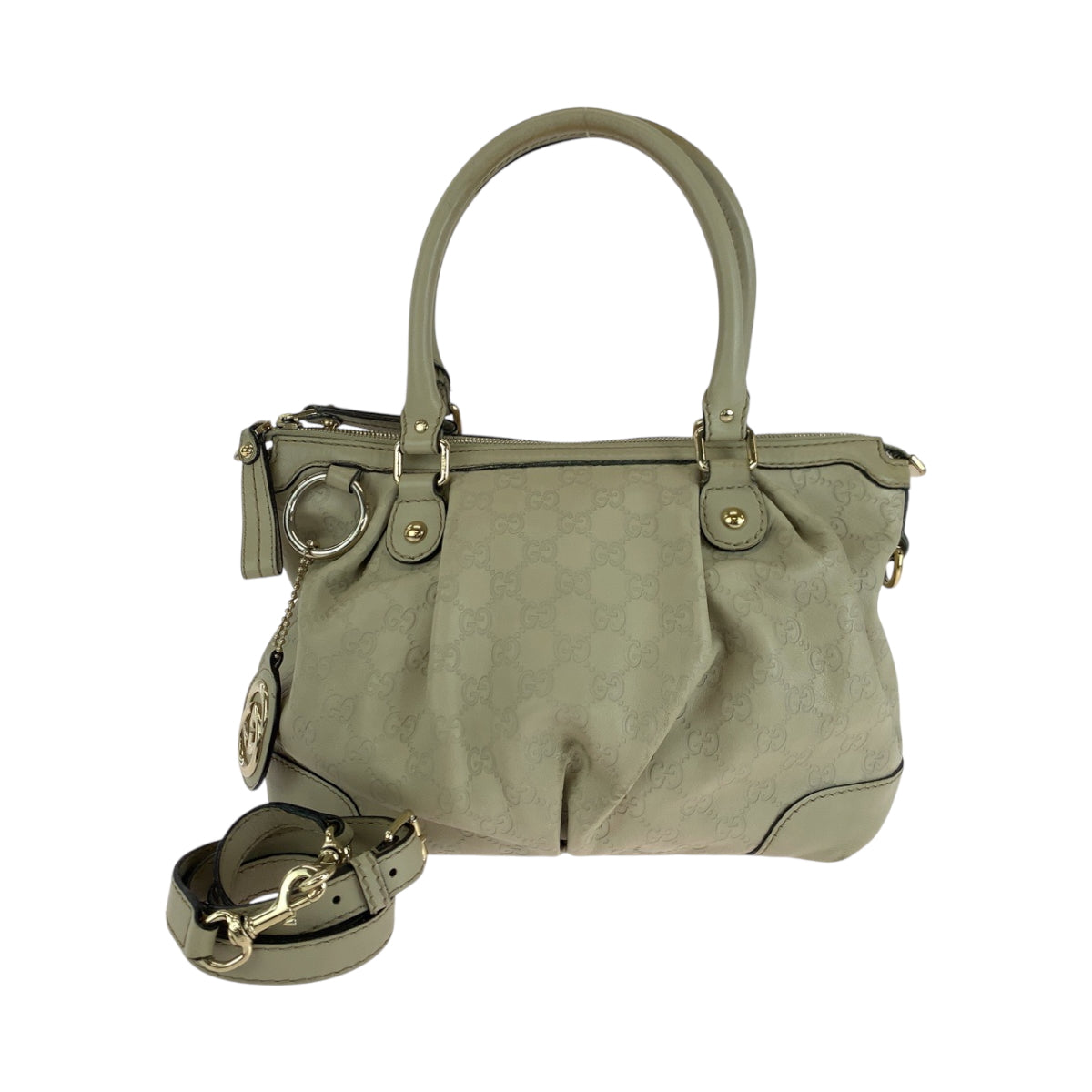 Gucci Ivory Metal 2way Guccisima Sukey Leather Gold Shoulder Bag