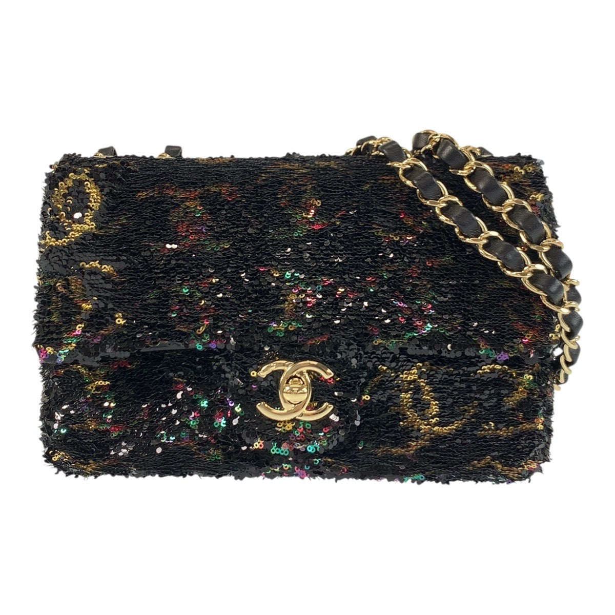 Chanel lambskin k Sequins Multicolor Black Gold Shoulder Bag
