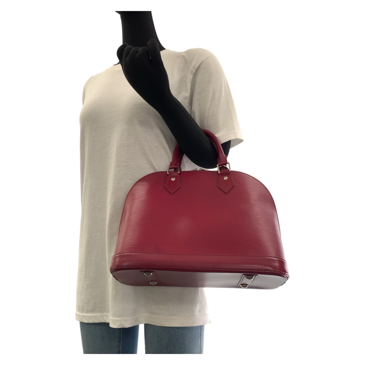 Louis Vuitton M40490 Fuchsia Wine Bordeaux SilverMetal Leather Red Handbag