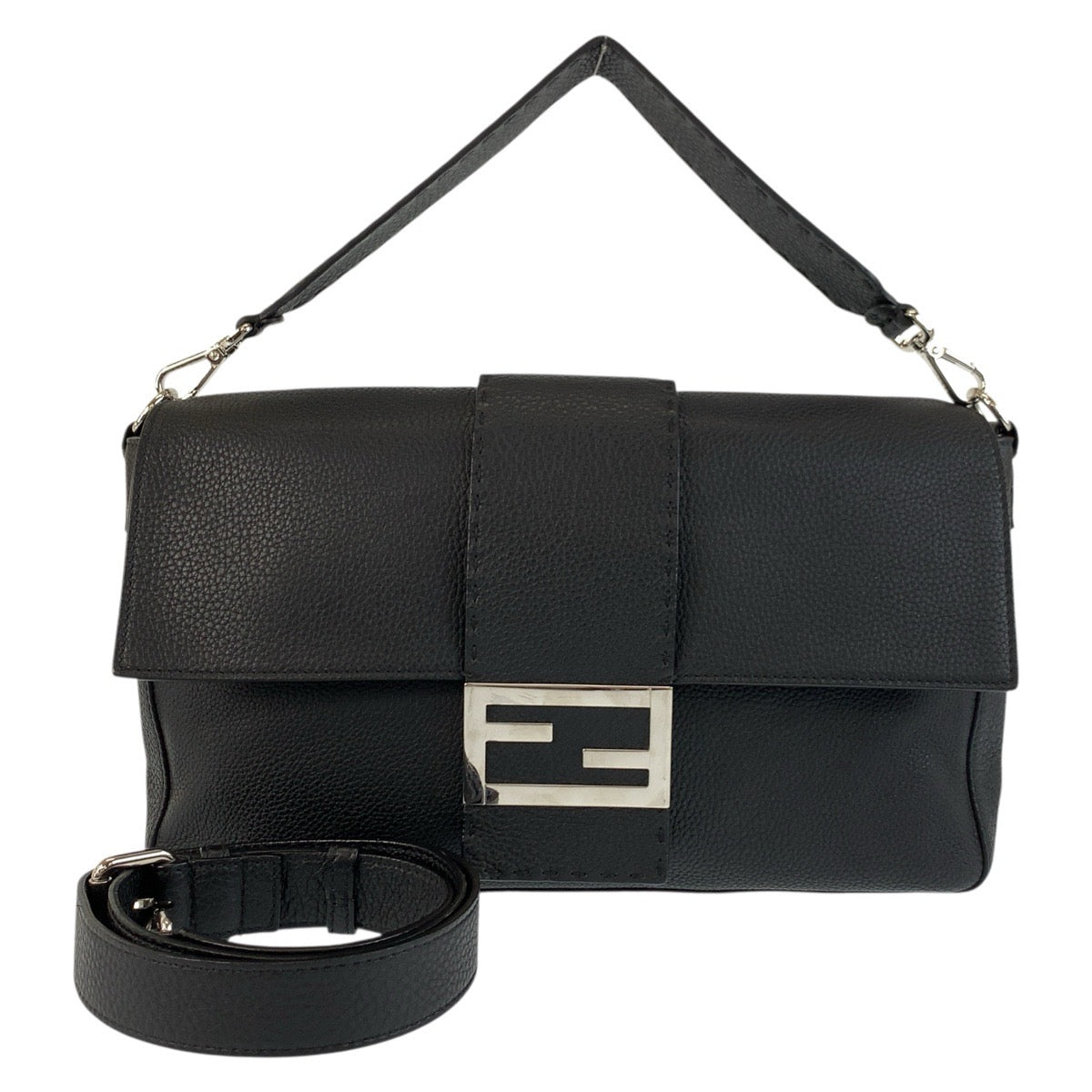 Fendi Shoulder Bag Silvermetal Shoulder Bag Handbag 2Way Celeria Leather Black Bucket