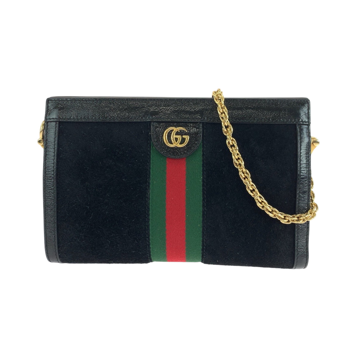 Gucci GoldMetal ChainShoulder Pochette Sherry line Suede Black Shoulder Bag