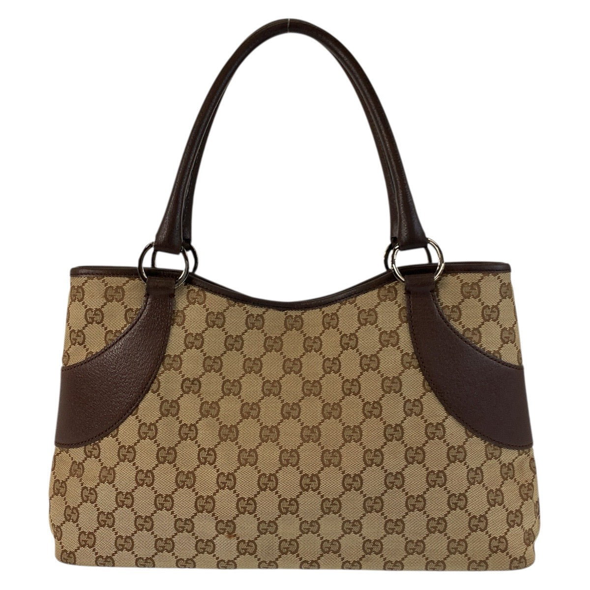 Gucci GG Leather Canvas Brown Beige Shoulder Bag