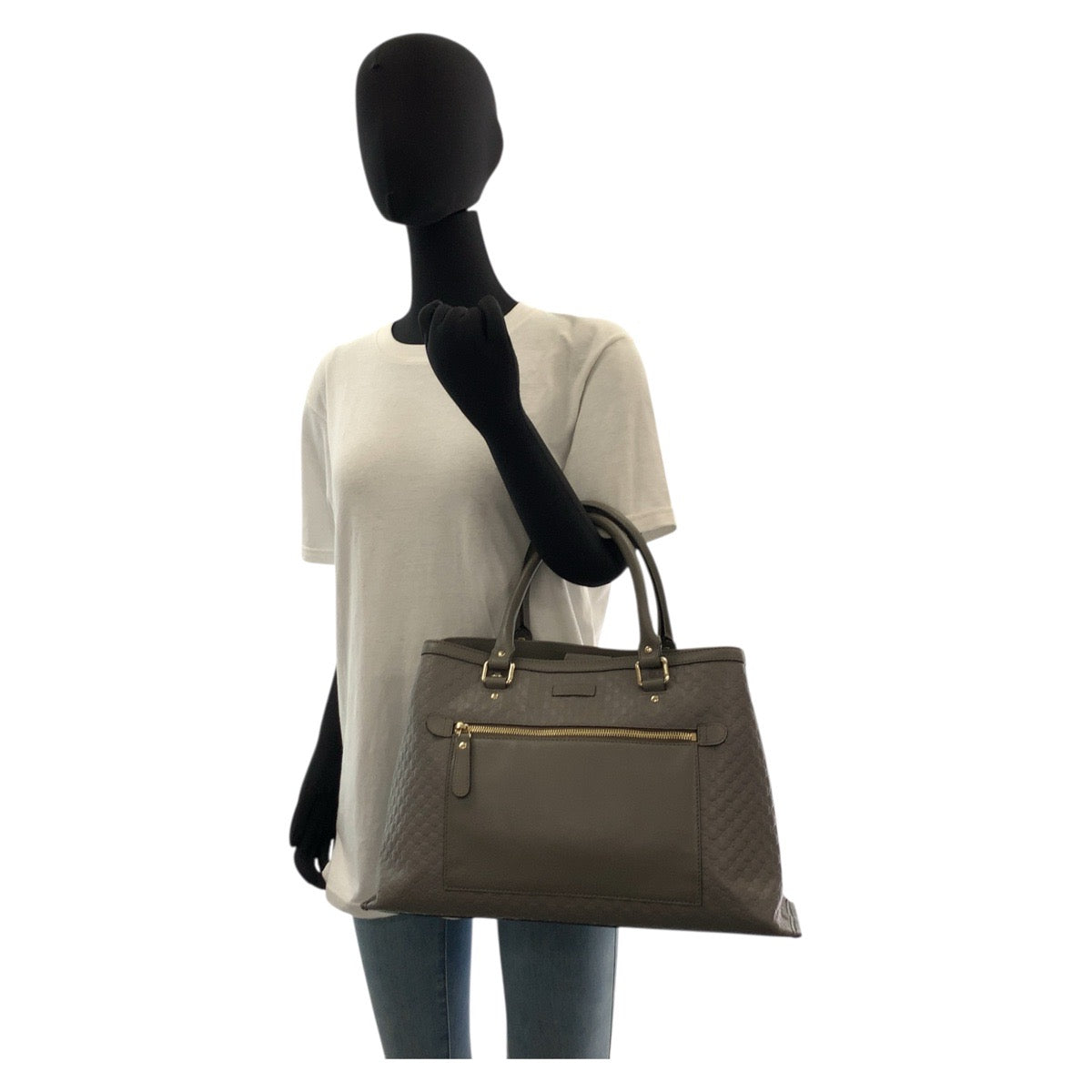 Gucci GoldMetal 2way Micro Guccisima Leather Grey Shoulder Bag