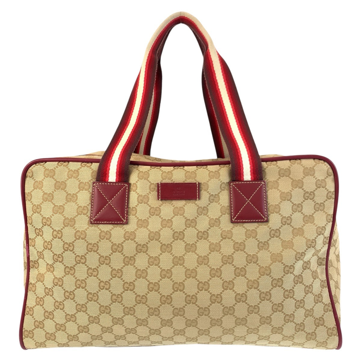 Gucci Boston Duffel GG Bordeaux SilverMetal Leather Canvas Beige Travel Bag