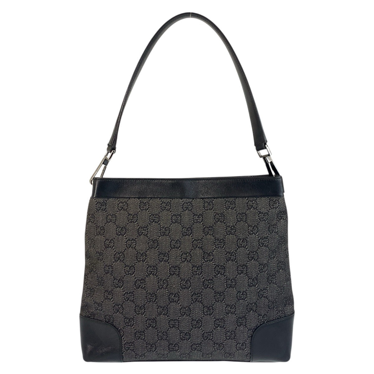 Gucci GG SilverMetal Leather Canvas Black Shoulder Bag 5