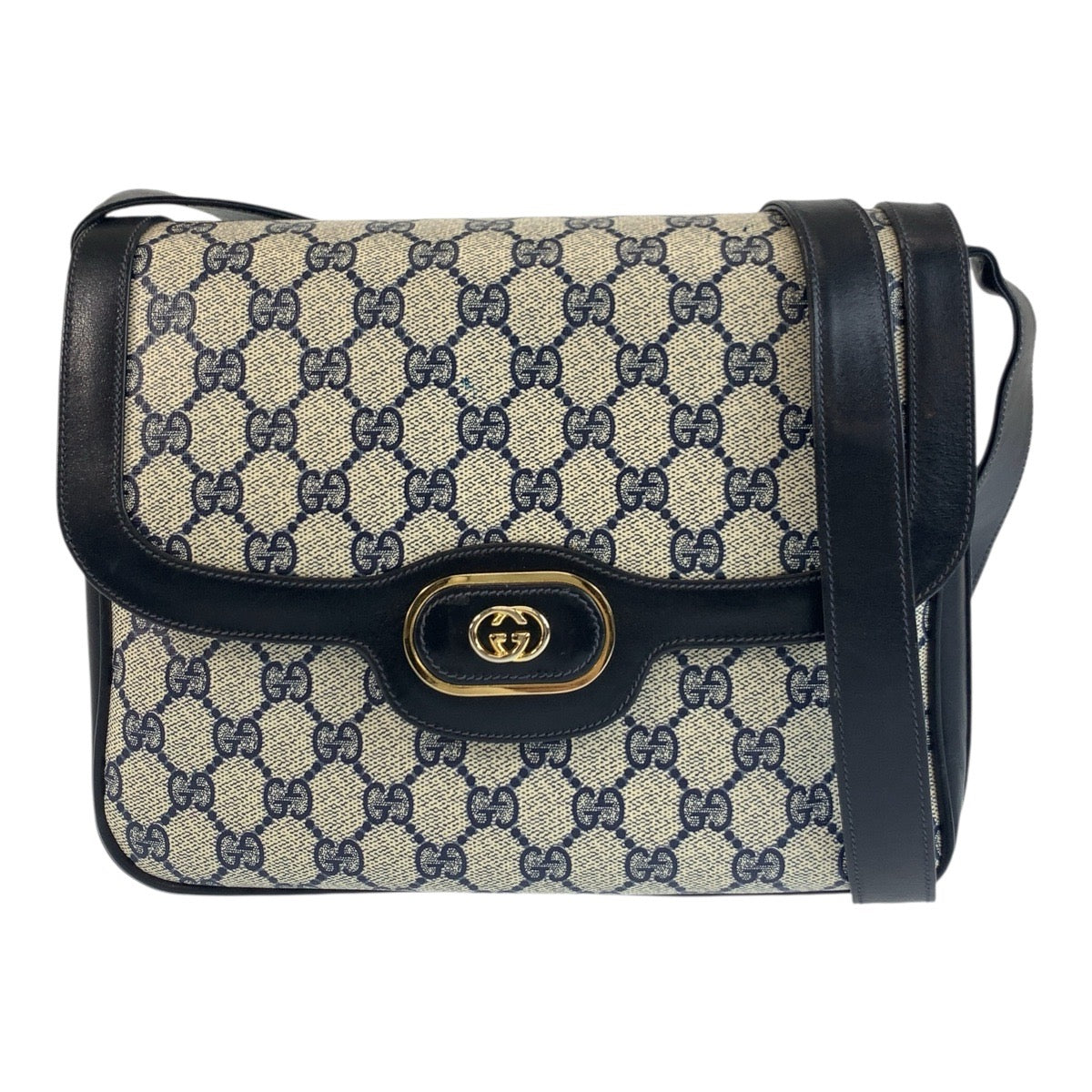 Gucci GG Supreme , Gray Metal Leather Canvas Gold Navy Shoulder Bag