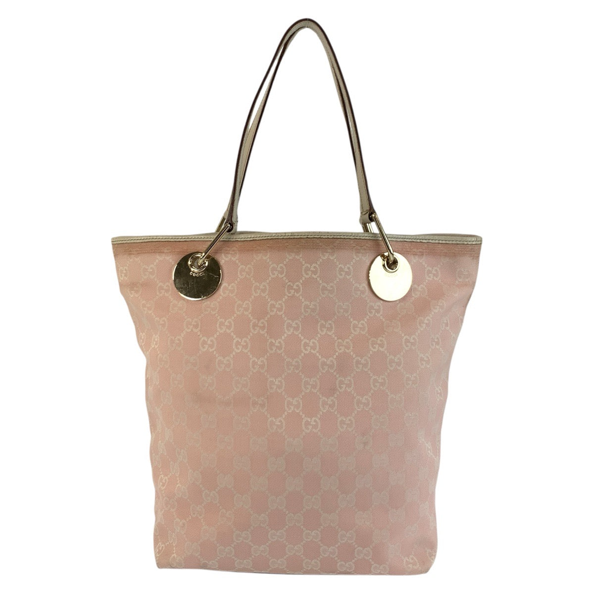 Gucci GG Gold Leather Canvas White Pink Shoulder Bag