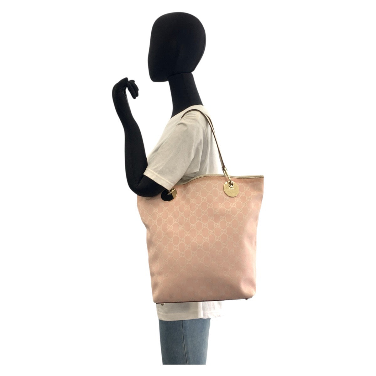 Gucci GG Gold Leather Canvas White Pink Shoulder Bag