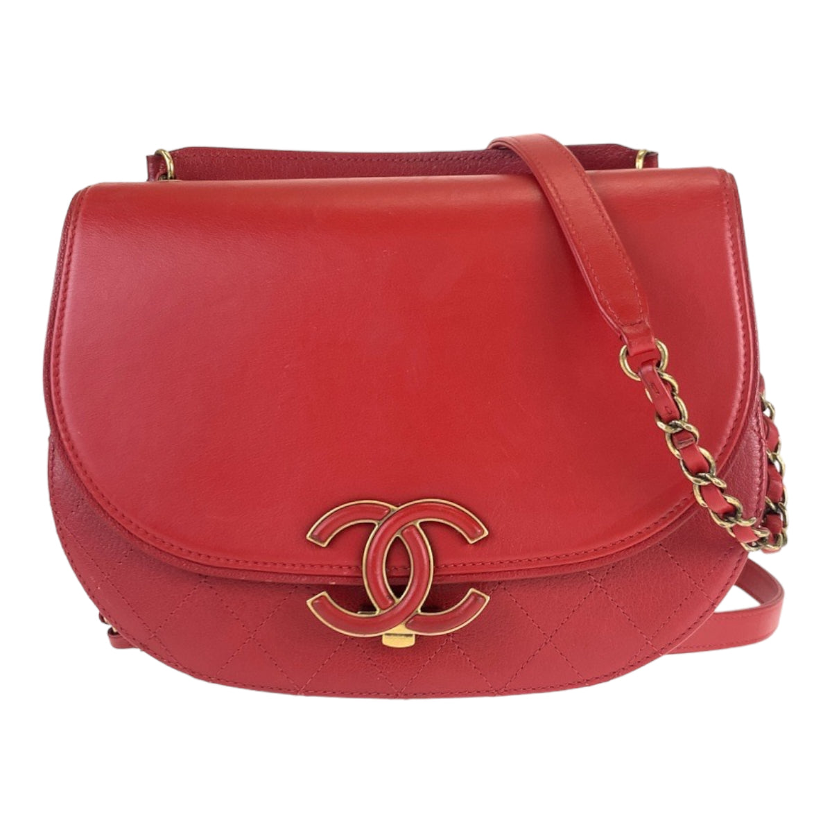 Chanel Red Gold Leather Shoulder Bag