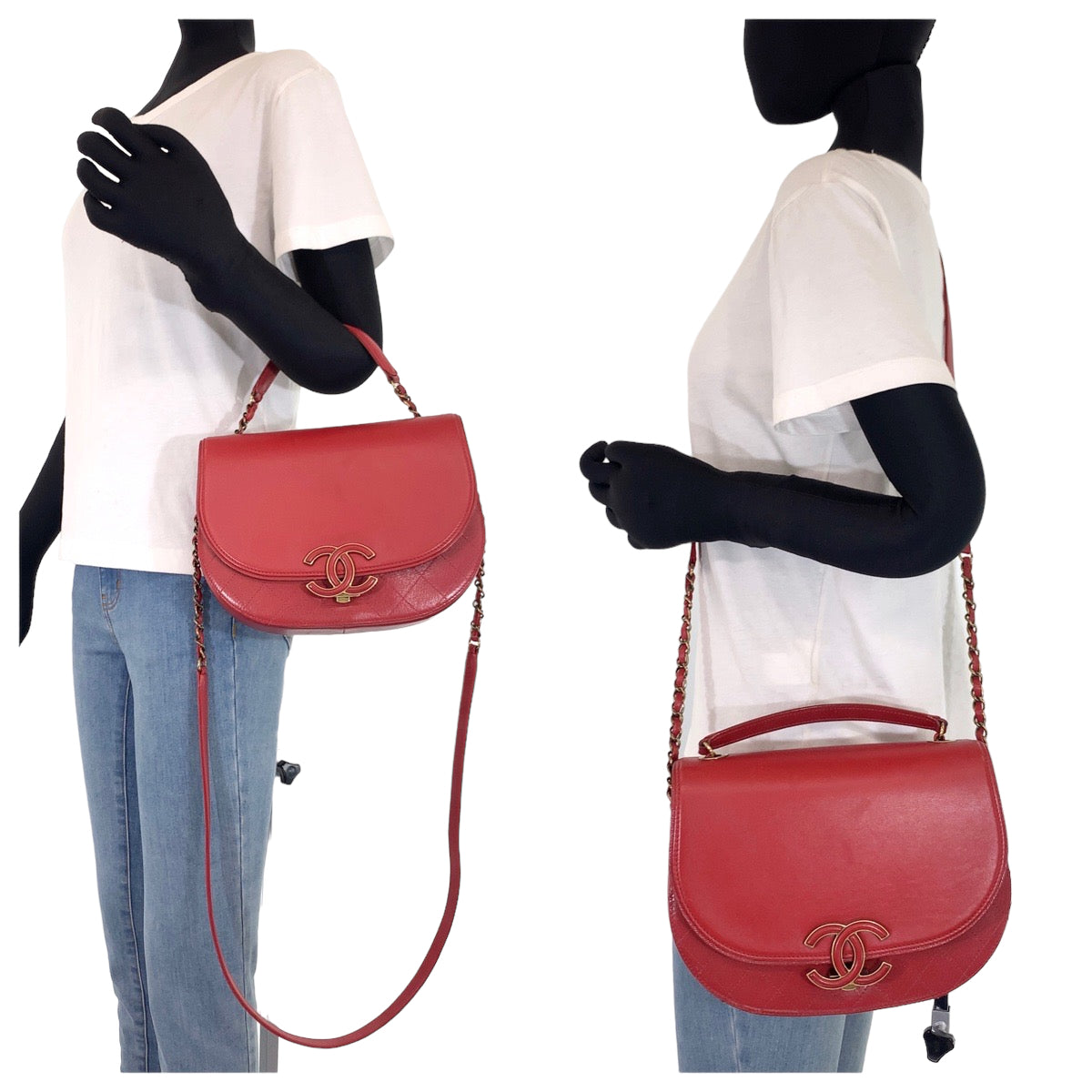 Chanel Red Gold Leather Shoulder Bag