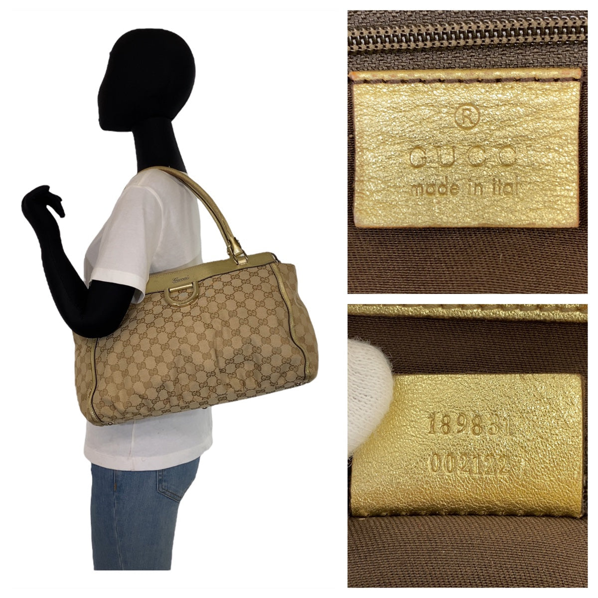 Gucci GG Canvas Beige Gold Shoulder Bag