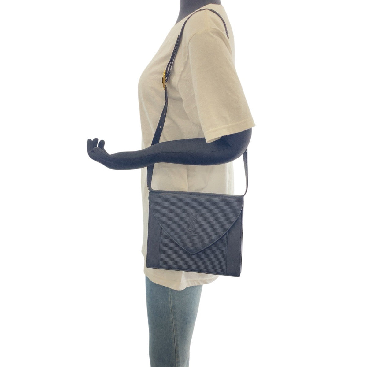 YSL Saint Laurent Yves Shoulder Bag Silvermetal Shoulder Bag Shoulder Bag Leather Black Logo