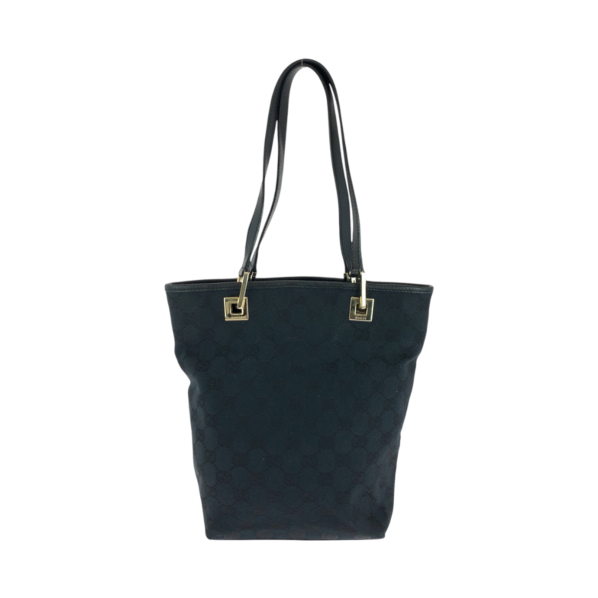 Gucci 002 GG GoldMetal Canvas Black Tote Bag