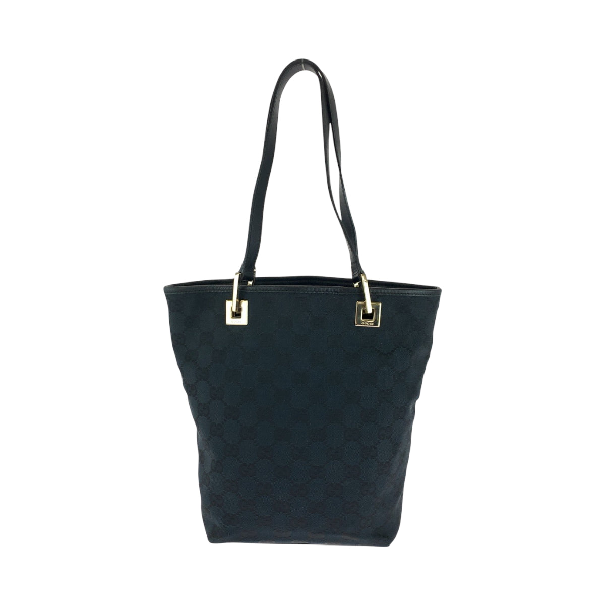 Gucci 002 GG GoldMetal Canvas Black Tote Bag