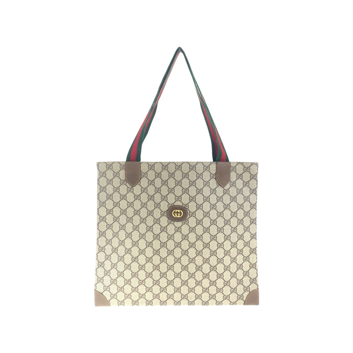 Gucci 002.63. GG Supreme Metal back Canvas Brown Beige Gold Shoulder Bag