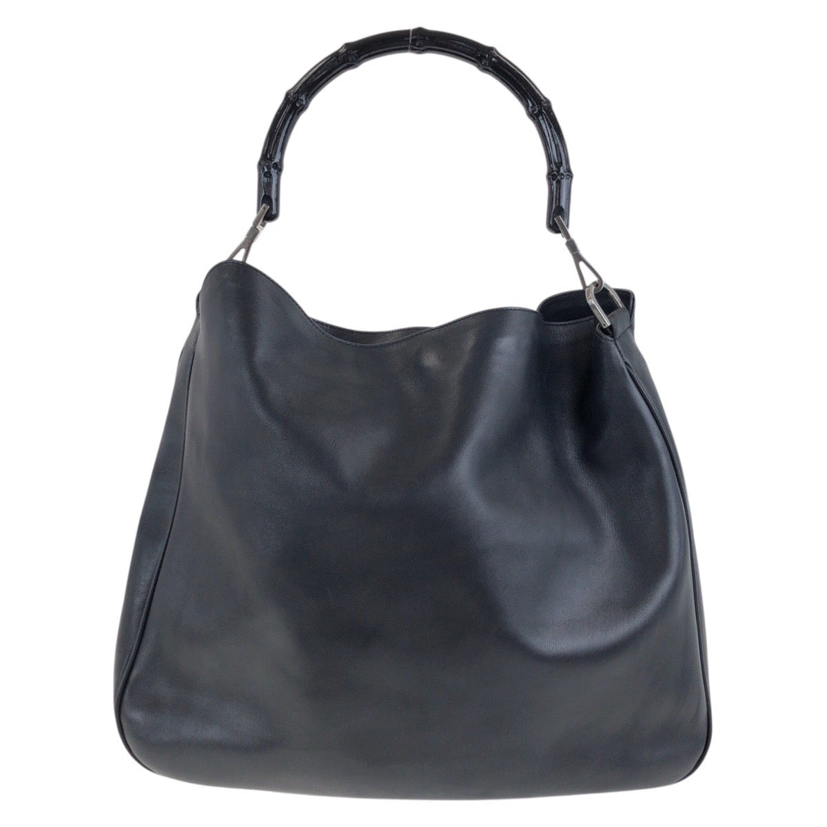 Gucci 001 SilverMetal Bamboo Leather Black Shoulder Bag