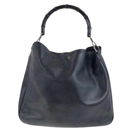 Gucci 001 SilverMetal Bamboo Leather Black Shoulder Bag