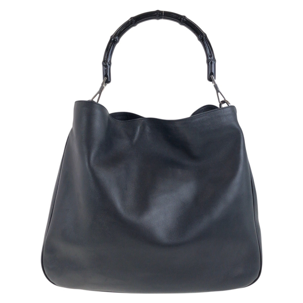 Gucci 001 SilverMetal Bamboo Leather Black Shoulder Bag